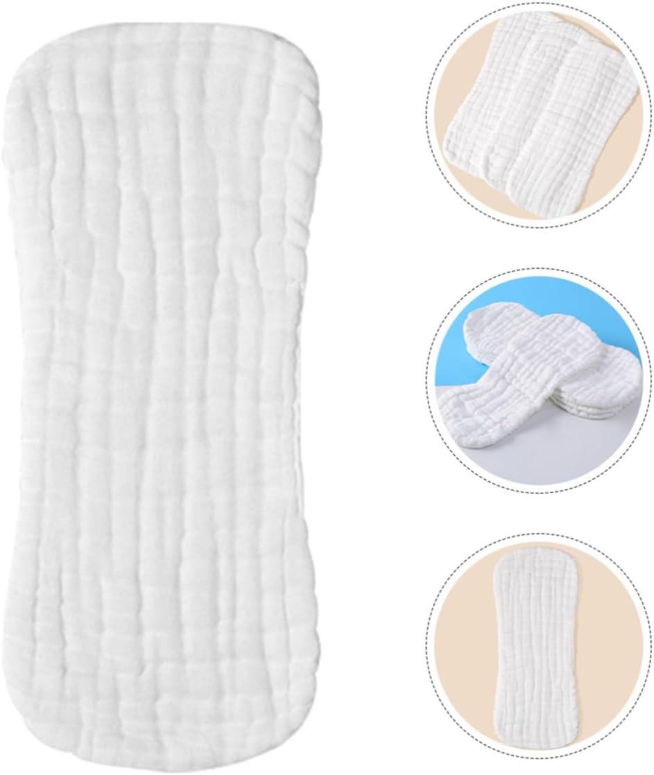 5pcs Washable Cotton Diaper Liners for Newborns Soft Breathable Cloth Diapers Quickly Absorb Urine Comfortable Fit White for Home and Travel