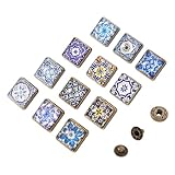 AKOOSY 12 Stück Teiliges Blau weißes DIY Snaps Knöpfe aus Legierung und Glas Quadratische...