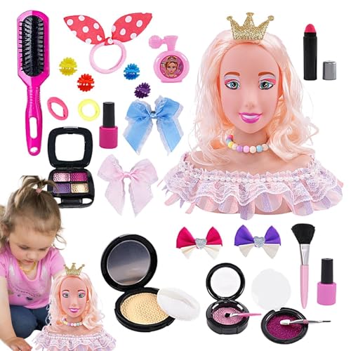 Cabeza de maniquí para de cabello,Cabeza de maniquí para cabello para niños - Cabeza de peluquería maniquí de cabello,Cabeza de muñeca para práctica de cosmetología para niñas mayores de 3 años, rizad