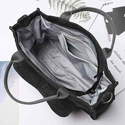 Corduroy Crossbody Tote Bag for Women - Large Capacity Black Bag - Image 5