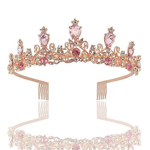 FeLeA Dorado Brillante Tiara Corona de Cristal con Diadema de mujer con peine Princesa Vestir Accesorios Damas Coronas Tiaras Nupcial Corona Boda Accesorios Fiesta Cumpleaños