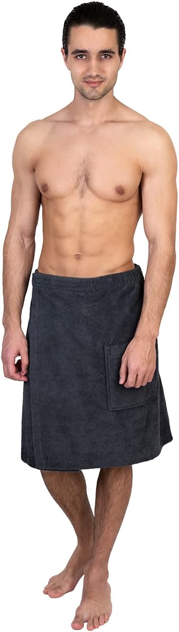 TowelSelections Mens Shower Wrap Adjustable Cotton Terry Cloth Spa Bath Towel Wrap Sauna Gym Towels for Men X-Large-XX-Large Belgian Block
