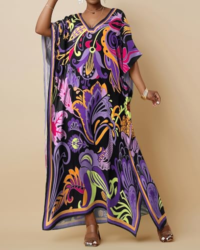 Bsubseach Women Kaftan Dresses Ethnic Print V-Neck Beach Cover Up Plus Size Caftan Loungewear Summer Swimsuit Coverup3