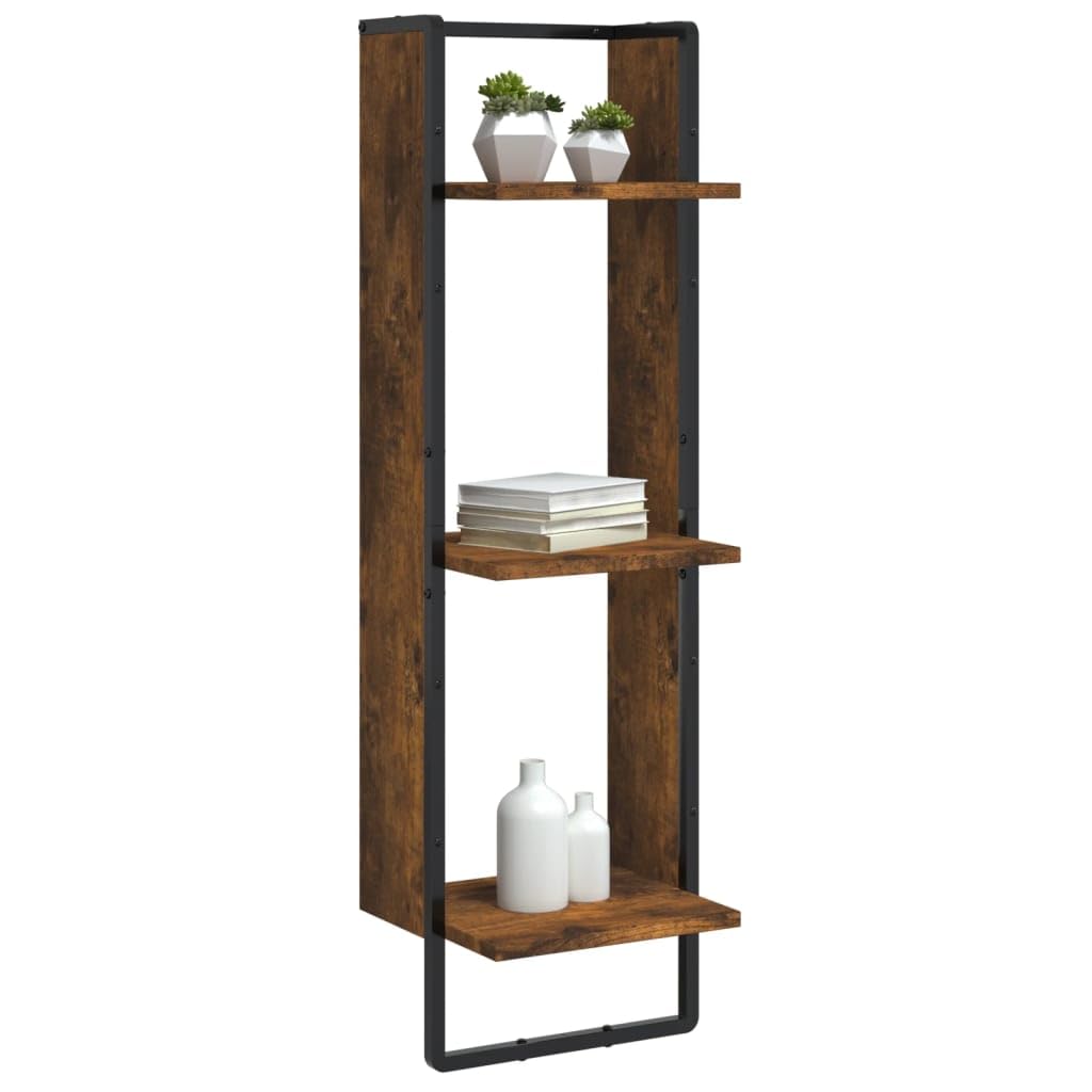 Regał ścienny dąb wędzony 30 x 25 x 100 cm, materiał drewnopochodny, 3 półki, nowoczesny design, unoszący się do salonu, sypialni, biura, uniwersalny montaż na ścianie