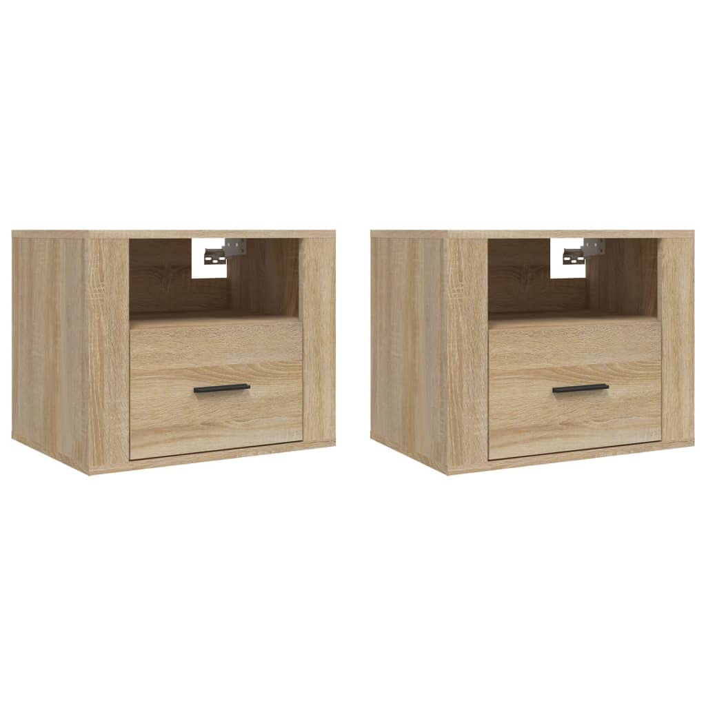 vidaXL 2x Wall-mounted Bedside Cabinets Bedroom Floating Bedside Wall Unit Floating Nightstand Wall Bedside Cabinet Sonoma Oak 50x36x40 cm