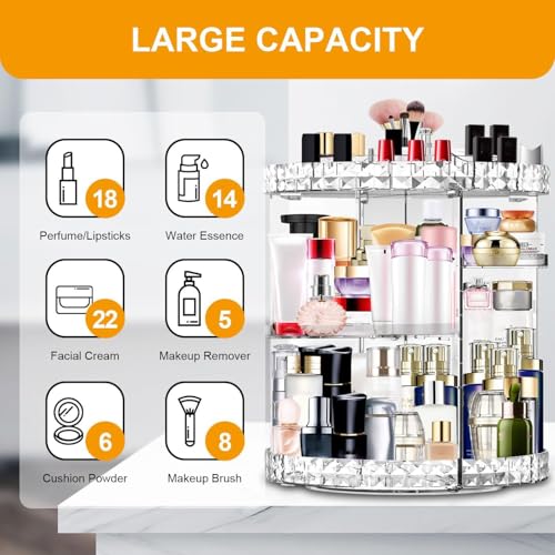 Image of SHOPPOFOBIX Makeup Organizer Adjustable 360 Rotation With 7 Adjustable Layers Large Capacity Makeup Display Case - ACRYLIC (Diamond Round)