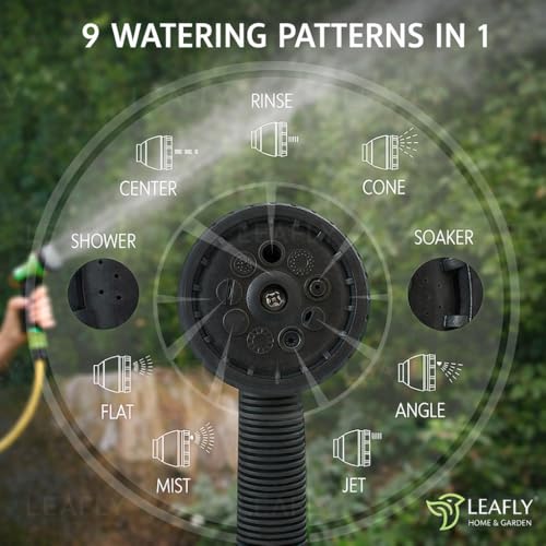 Image of Leafly Heavy Duty Garden Hose Pipe | 1 /2 Inch Flexible Water Pipe with Double Latex Core Braided Anti-Kink Outer Layer 8-Pattern SprayGun, Tap Connector & 2 Clamps | Leak-Proof, UV-Resistant (20M)