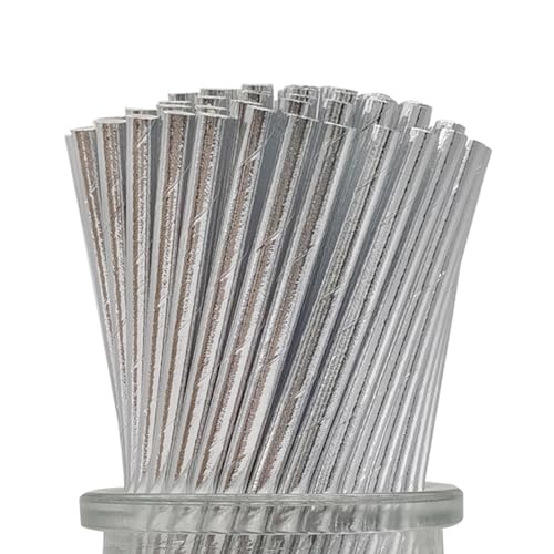 Pitillos de papel plateados sólidos, caja con 100 miniatura 1