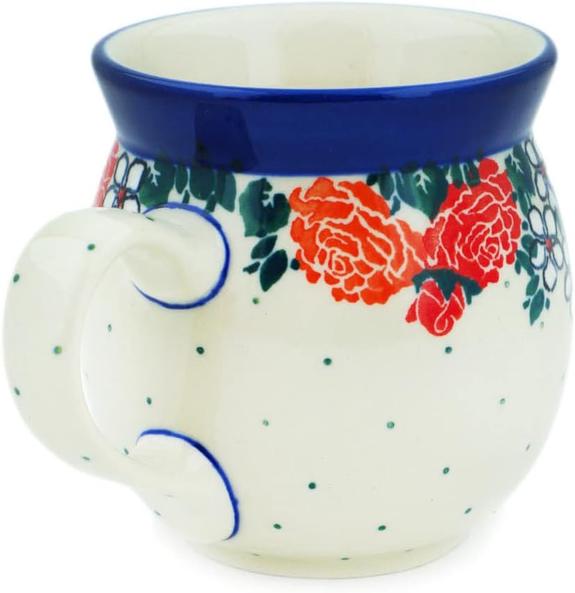Polmedia Polish Pottery Bubble Mug 8 oz - Spring's Arrival Pattern Handmade in Boleslawiec Poland by Ceramika Artystyczna + Certificate of Authenticity