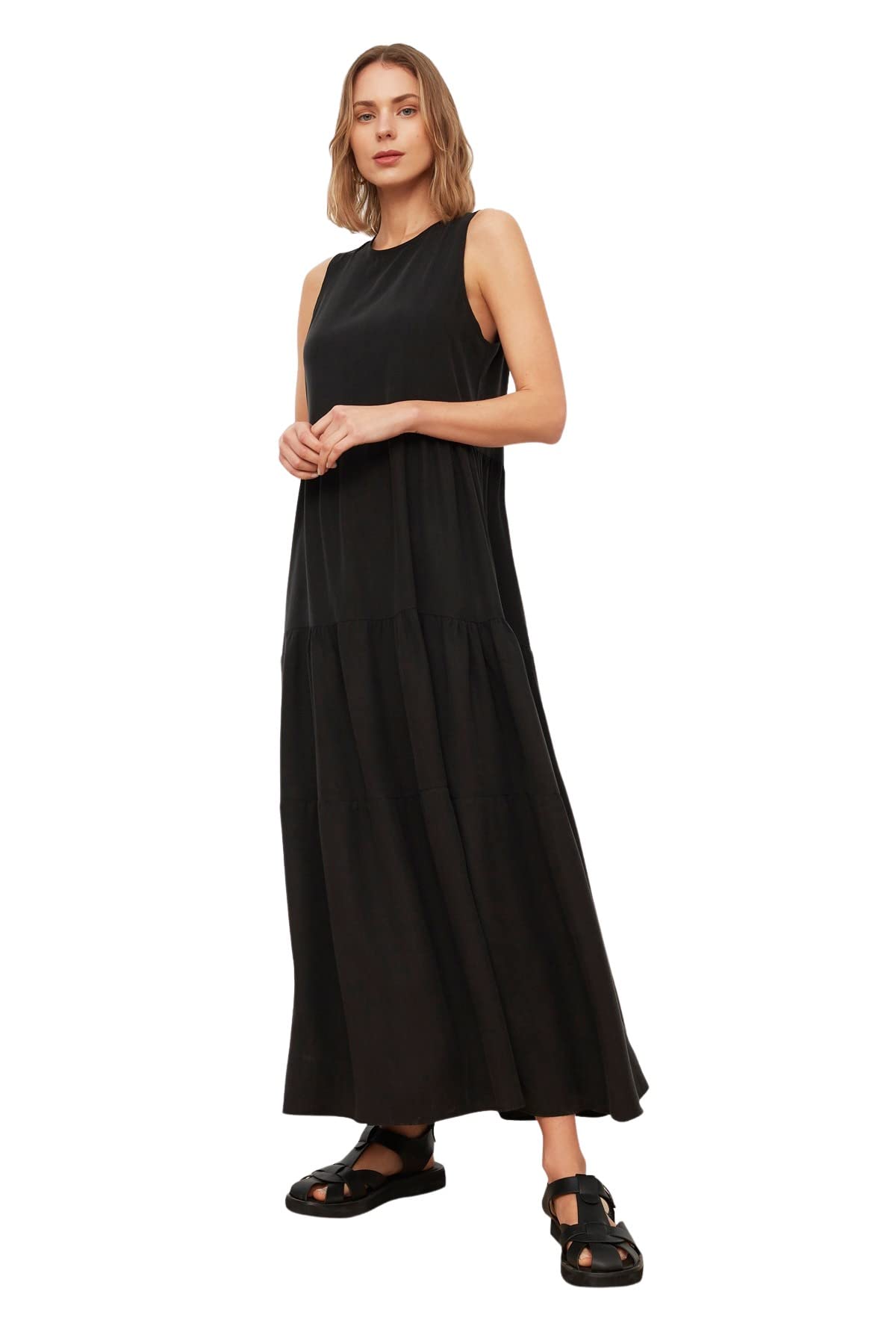 Trendyol Damen Women Maxi Shift Regular fit Woven Dress Damen Maxi Shift Regular Fit Webkleid, Black,