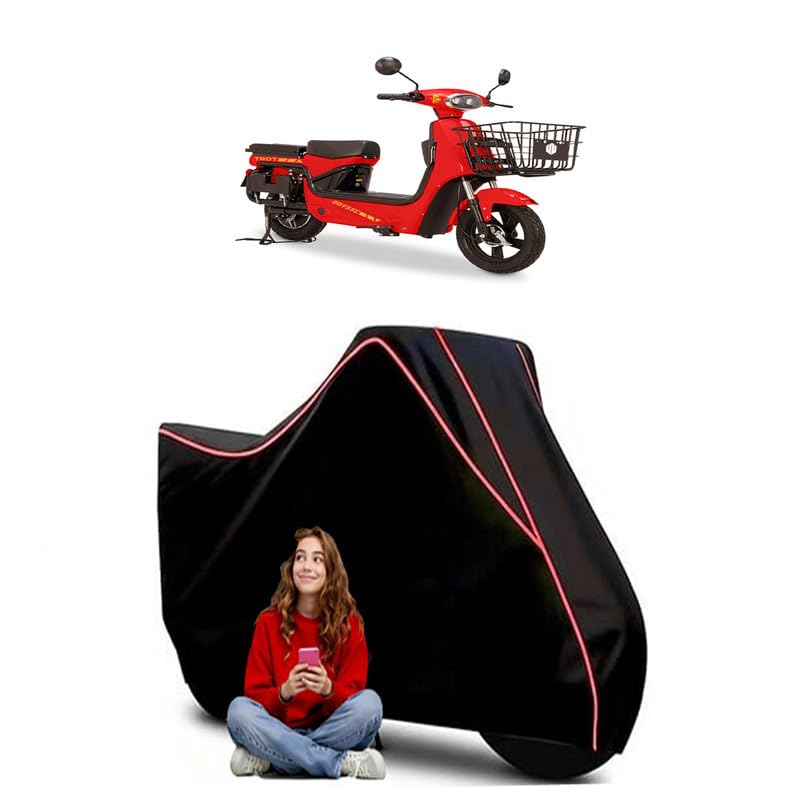 Image of Trot Scooty Bike Cover Water Resistant Outdoor Use Universal Fit Scooters Motorcycles Heavy Duty UV Protection Dust Rain Scratch Resistant Elastic Bottom Black Blue Piping