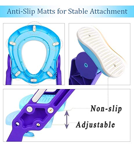 Potty Training Seat Toilet Ladder for Toddler Boys Girls,Adjustable Kids Toilet Training Seat-Blue
