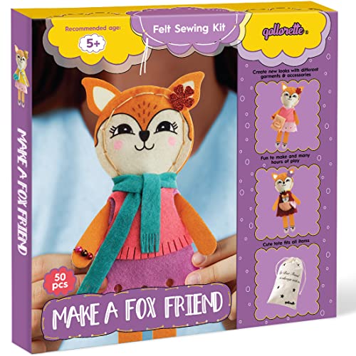 qollorette Felt Sewing Kit for Children, Make Your Own Fox Toy, Kids' Craft Kit - Make A Friend Sew Kit - Beginner Sewing Kit for Kids, Learn to Sew & Play