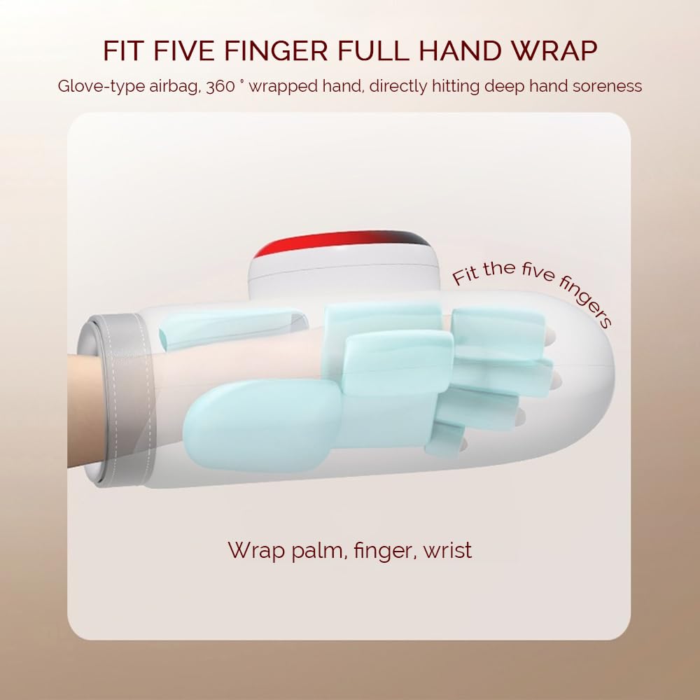 Handmassagegerät mit Heiz- und Druckfunktion, Finger Handgelenkmassagegerät | 3 Massage- und 5 Kompressionsstufen sowie 3 Temperaturstufen, kabelloses elektrisches Handmassagegerät