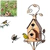 Outdoor Birdhouse with Pole, Birdhouse Garden Stakes, Country Cottage Birdhouse Stakes, Hummingbird House, Bird Rest Place, Farmhouse Bird House Decoration Decorative Garden Yard Art (B)