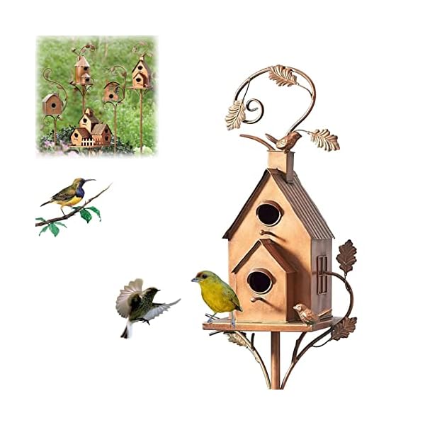Outdoor Birdhouse with Pole, Birdhouse Garden Stakes, Country Cottage Birdhouse Stakes, Hummingbird House, Bird Rest Place, Farmhouse Bird House Decoration Decorative Garden Yard Art (B)