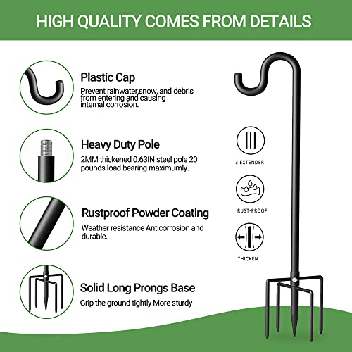 Image of 46 inch Shepherds Hooks for Outdoor, Extra Thick Bird Feeder Pole with 5 Prong Base, Adjustable Shepards Hook for Garden, Weddings, Hanging Plant