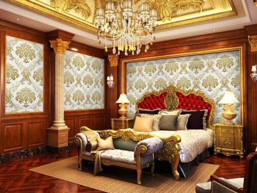 Image of Wallpaper for Walls | Vertical Wood Wall Stickers for Wall Decor | Self Adhersive Wall Paper for Home Kitchen Living Room and Bedroom | 45 Cm X 500 Cm (White Golden Luxury)
