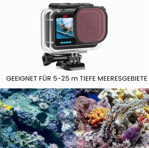 FitStill 60M/196FT Wasserdichtes Unterwassergehäuse mit 3 Tauchfiltern und Schwimmendem Griff, geeignet für Go Pro Hero 13/12/11/10/9 Black Zubehör Tauchset
