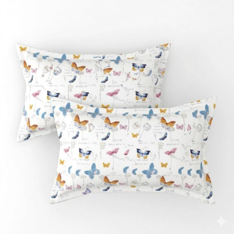 Image of Cotton Bolls Textiles Glace Cotton Fitted Bedsheet 72x72x6 Inch with 2 Pillow Covers - Soft Breathable Fabric, Elastic All Around, Printed Bedding for Double Bed