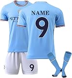 TLGER Benutzerdefiniert Trikot Set Fußballtrikot Kinder/Erwachsene Personalisierte Jeder Name Nummer -Shorts und Socke Manchester Sporttraining T-Shirts FußBall Trikot /Herren, Blau, Einheitsgröße