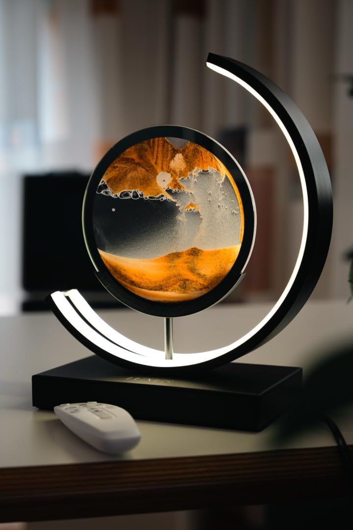 Luxus europe - Treibsand Tischlampe - Gold - Bewegte Sandkunst - Sanduhr-Lampe - Sandkunst in Glas - Schreibtischlampe - LED - Dimmbar - Industriell und modern - Nachtlicht für das Schlafzimmer