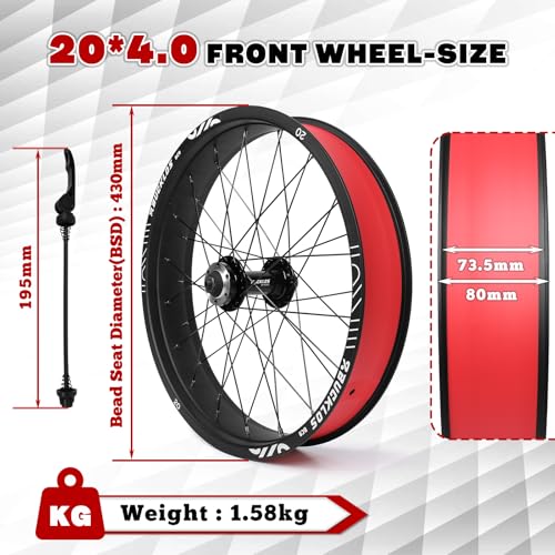 AEYINO 20x 4,0 Zoll Fat Tire Fahrradrad Vorderrad Mountainbike Felge 135 mm Nabe 9 mm Schnellspanner Laufradsatz Aluminiumlegierung Scheibenbremse 36 14G Speichen für MTB Ebike Beach Snow Cruiser
