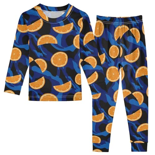 Pajama Sets Long Sleeve Orange Slices Blue Background Soft Comfy Sleepwear 2 Piece PJS 3-8T