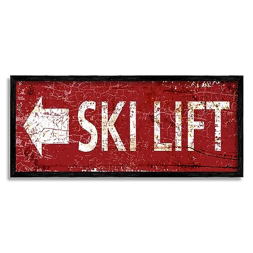 Stupell-Industries-Peter-Horjus-Skilift-Pfeil-zeigt-nach-links-schwarz-gerahmt-Giclee-Kunstdesign