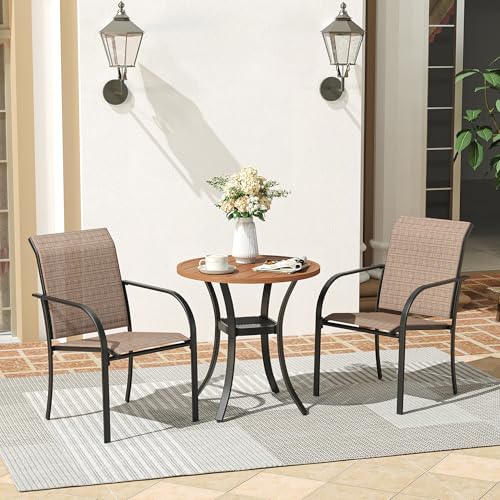 VICLLAX Round Patio Dining Table, Metal Outdoor Bistro Table with Storage Shelf for Balcony Garden Deck, 27.6 Inch Walnut - Thumbnail 2