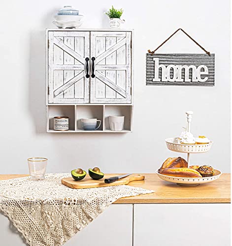 Farmhouse Wall Mounted Storage Cabinet, Medicine Cabinet With Magnetic Doors And 3 Storage Compartment, Wood Vintage Bathroom Wall Cabinet Over Toilet For Bathroom, Kitchen, Living Room, Rustic White #TOP6