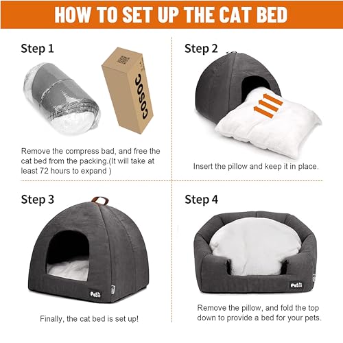 Cat Bed for Indoor Cats,Small Dog Bed,Cat Cave,Premium Small Animal Bed with Removable Washable Cushioned Pillow (Medium:15 * 15 * 15 inches) - Image 6