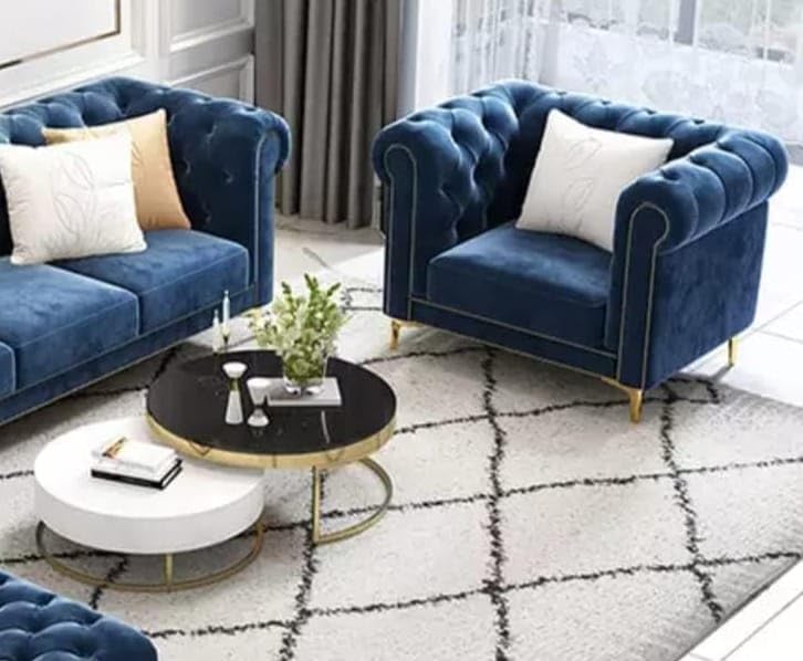 Image of A to Z Furniture Modern Classic Fabric & Valvet Tufted Chesterfield Sofa Living Room and Office (Blue)