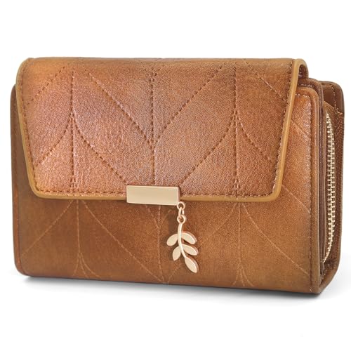 REETEE Cartera de Mujer Pequeña Monedero Mujer en Cuero PU Carteras con Bloqueo RFID, Gran Capacidad Billeteras para Mujeres con 17 Ranuras Tarjetas y Bolsillo con Cremallera para Monedas (marrón)