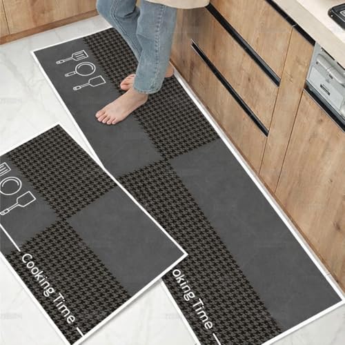 Image of HomeCloud Rectangular Kitchen Mat | Anti-Slip, Soft, Washable, Printed Designs for Floor, Kitchen & Room (6mm Thick) Pack of 2 Contain (1 Large (41 X 122 Cm) 1 Small 41 X 61 Cm) (Cooking Time)