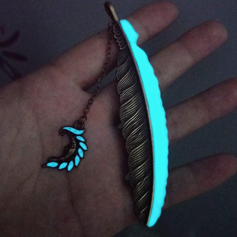 Luminous Bookmarks,Metal Feather Book Marks with Gift Box,Gifts for Girls, Boy,Kids ,Friends and Readers,Age Markers for Students Teachers Reading (Bronze Moon Elf)