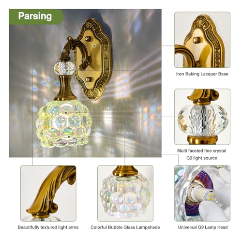 Image of Vintage Gold Wall Sconce 1-Light Glass Globe Vanity Light Antique Wall Light Fixtures Indoor for Bathroom Hallway Farmhouse Bedroom Living Room(Brushed Brass)