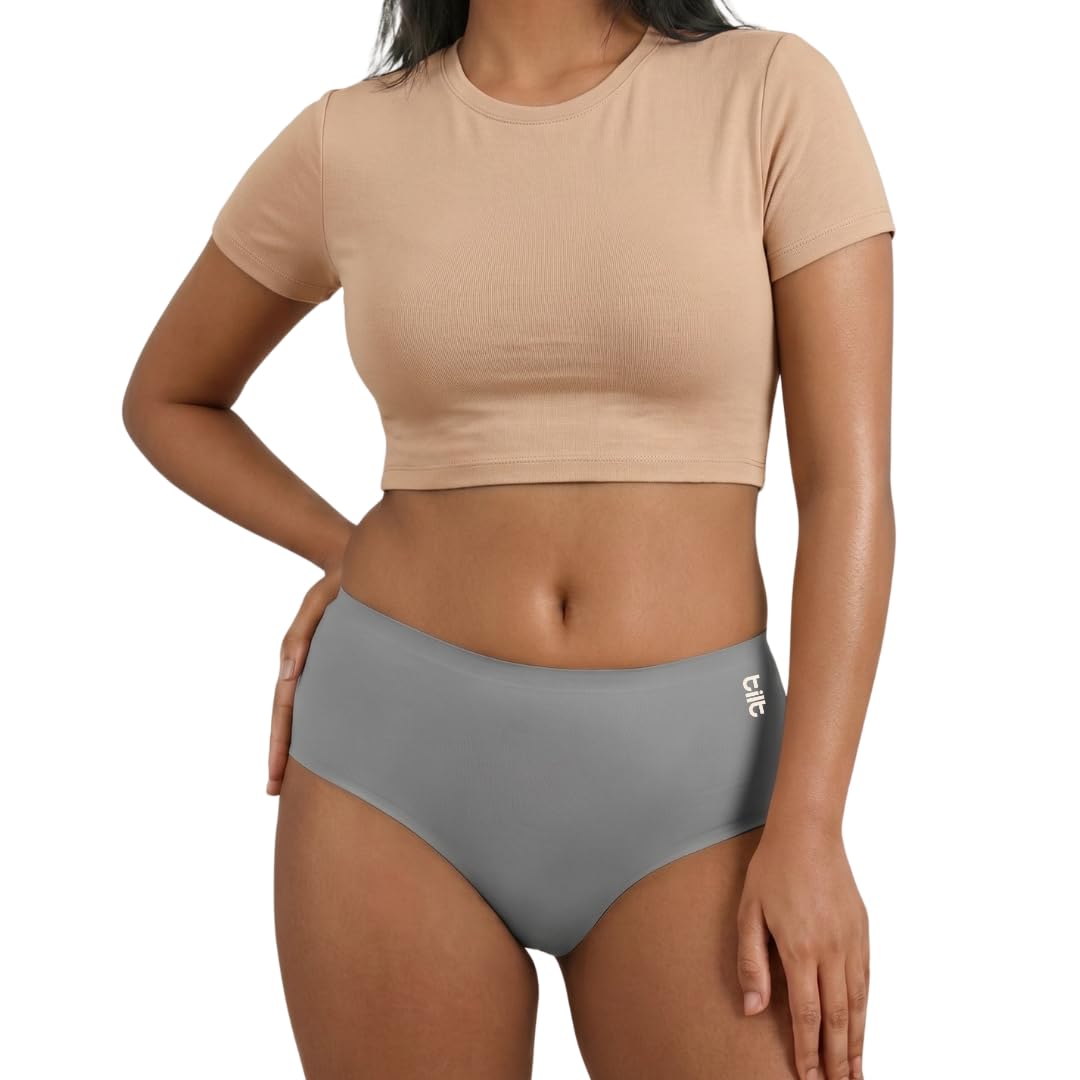 tilt Seamless Mid-Waist Panties for Women I Soft,Stretchable, Anti Microbial Everyday Underwear & 5-8 ml Absorbent Gusset, Gynecologist Recommended Panties with Comfort Fit Grey - L-picture-50