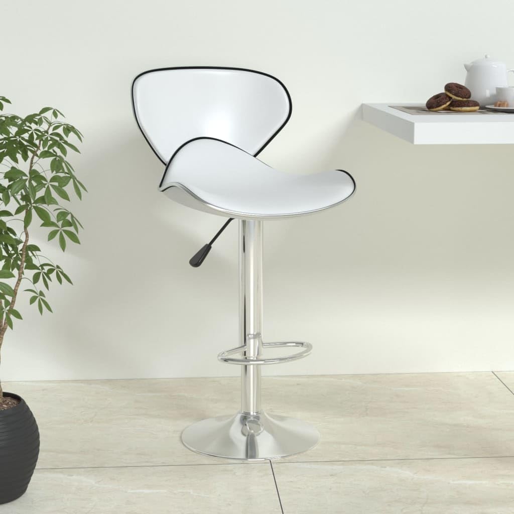 Taboret barowy biała sztuczna skóra z podnóżkiem, obrotowy i z regulacją wysokości, stal chromowana, 45,5 x 45 x 80 – 101 cm, idealny do kuchni, jadalni, baru, baru, baru, baru, salonu