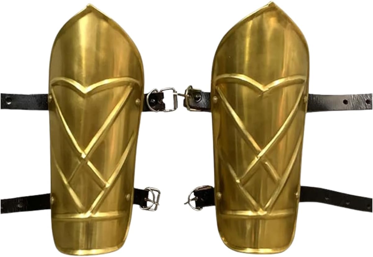 Medieval Leather and 18GA Steel Arm Bracers Brass Finish Wearable Armor Guards | Adult Costume for Halloween Cosplay LARP Reenactment Polished Forearm Protection Medieval Style Gear Set