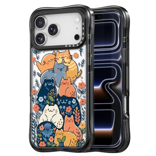 Rosarnnah for iPhone 18 Pro Case Aesthetic Black, Cat Party