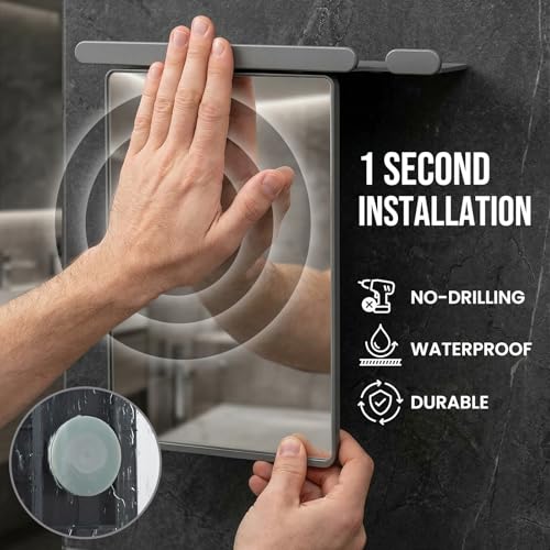 Image of TAILI Shower Mirror Fogless for Shaving with Razor Holder, Anti-Fog with Powerful Suction Wall Mounted for Bathroom, Makeup Shave Mirror for Men & Women, Shatterproof & Removable, Grey