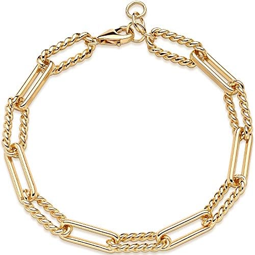 OSIANA Dainty Cable Wire Link Bracelet for Women 18K Gold Plated Simple Rectangle Chain Classic Handmade Bracelets Tiny Cute Minimalist Personalized Jewelry for Her