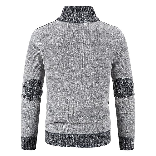 Mens Full Zip Slim Thick Knitted Cardigan Sweater Casual Cable Knit Stand Collar with Pocket Long Sleeve for Casual3