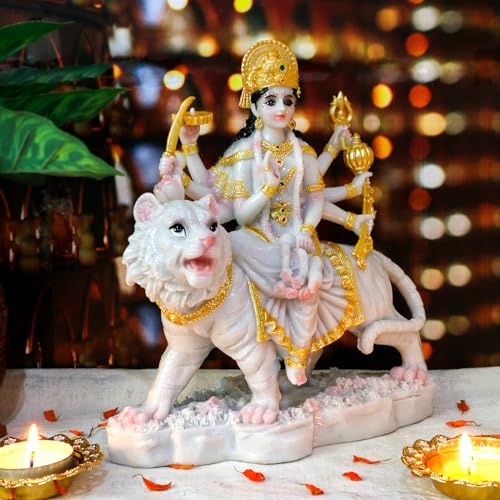 Estatua de Durga Mata de 8.5 pulgadas en color mármol miniatura 6