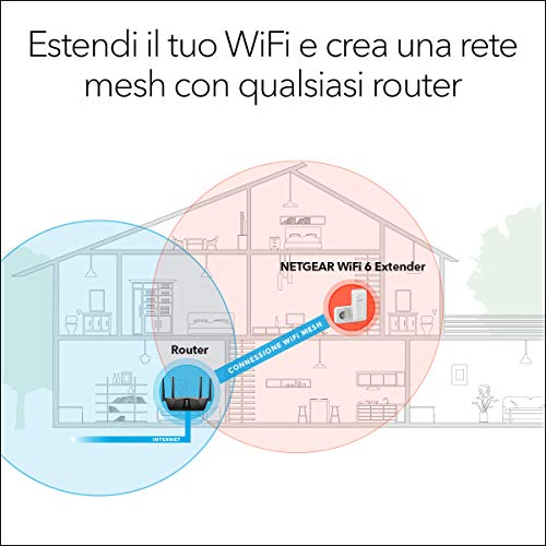 NETGEAR Ripetitore WiFi 6 Mesh EAX15, WiFI Extender con 1 porta LAN e 4 stream, ripetitore WiFi wireless compatibile con modem fibra e adsl