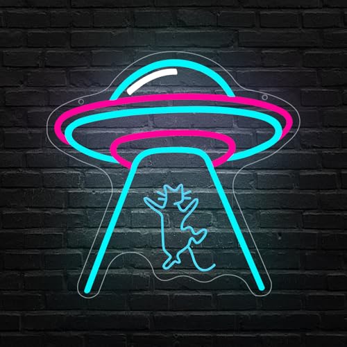 SONGYUNEON UFO Chat Enseigne lampe Néon Vaisseau Spatial Enseigne Anime LED Enseigne Néon pour Mur USB Lumière pour Chat Décoration Salle Jeux Maison Fête...