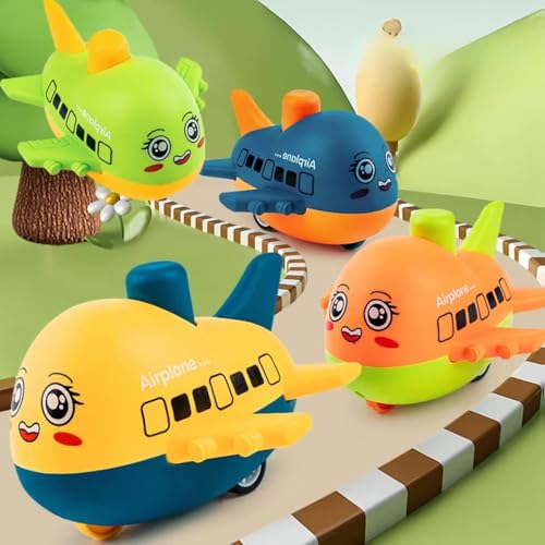 Image of Crackles Press & Go Friction Powered Cartoon Airplane Toy for Babies 6 Months+ - Pack of 6 Crawling Toys for Boys & Girls - Safe Lightweight Gift for Kids 1-5 Years - Multicolor