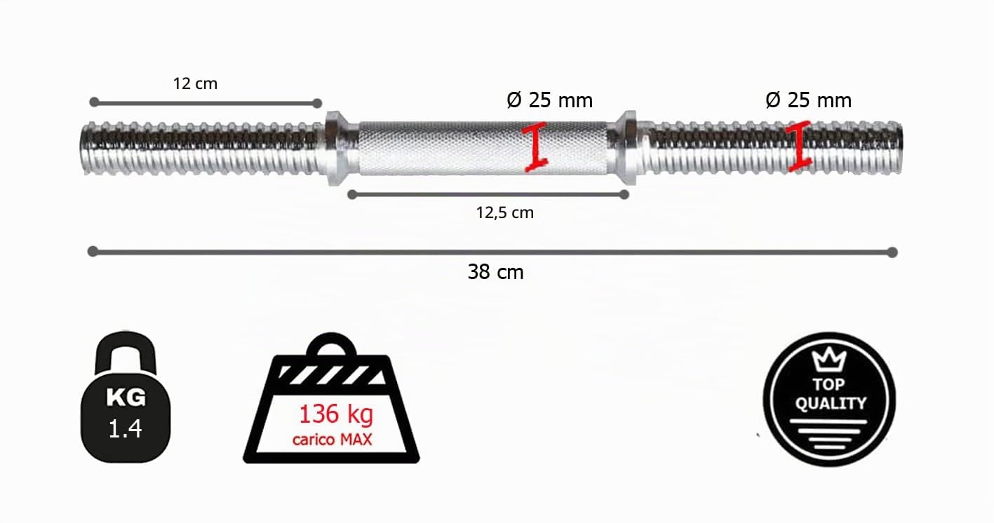 G5 HT SPORT Barras para manillar – Mancuernas con cierres incluidos | Par o Individuales | Longitud 35 o 38 cm | Diámetro del agujero 25 mm | Carga máxima 136 kg