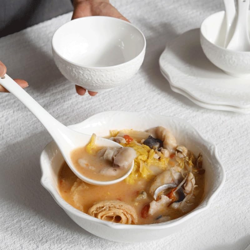 Ceramic Tableware with Relief Designs Western Dinner Bowls in Solid Color Rice
